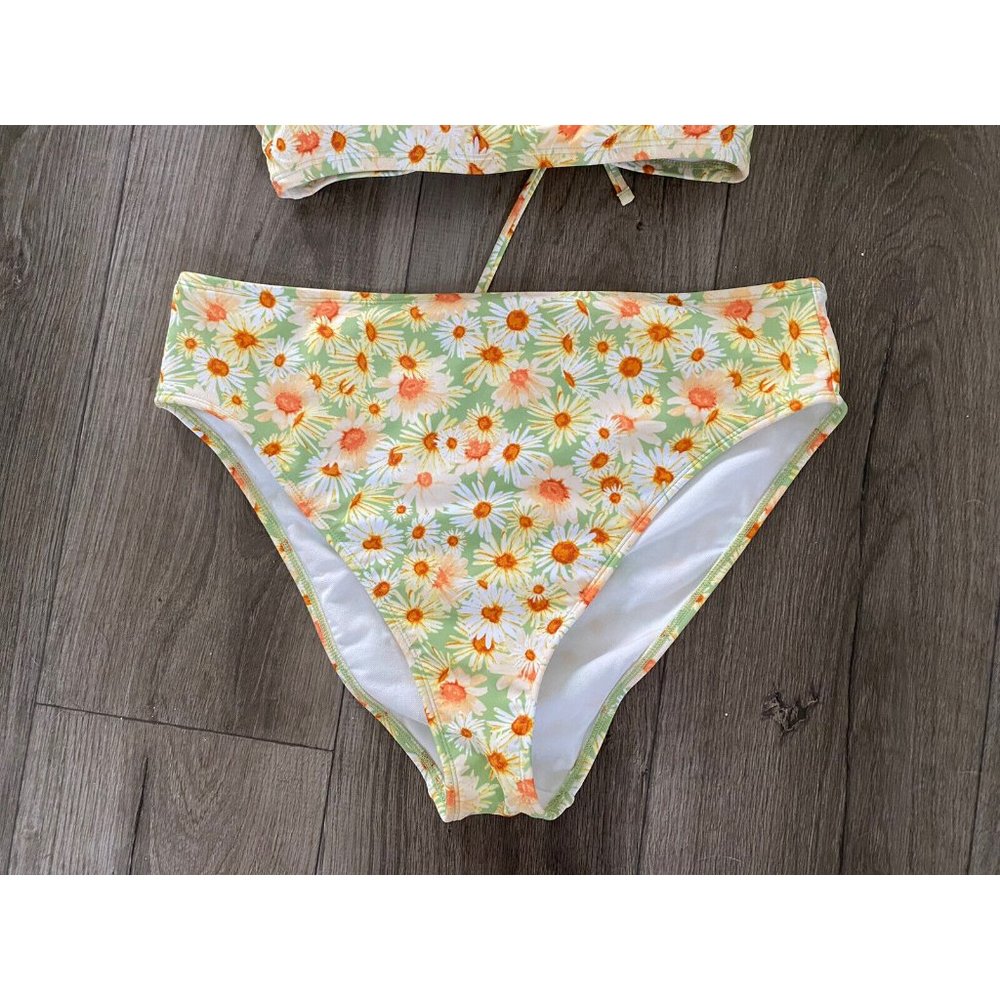 Wild Fable Daisy Floral Print Two-piece Swimsuit Yellow Green XL - Picture 3 of 6